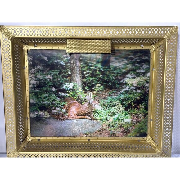 Vtg 3D Lenticular Deer Forest‎ Victor Anderson Midday Respite Framed Wall Art - Picture 1 of 6